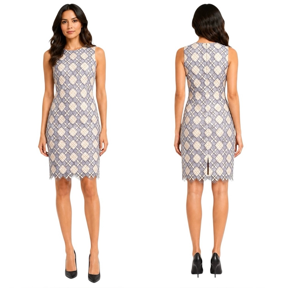 Calvin Klein Gray/Tan Sleeveless Lace Sheath Dress NWT